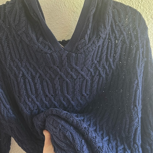 Blue Knit Hooded Sweater Pullover - Picture 3 of 8